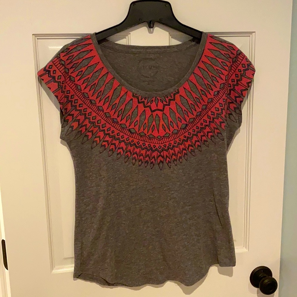 Lucky Brand Grey and Pink Patterned T-Shirt
